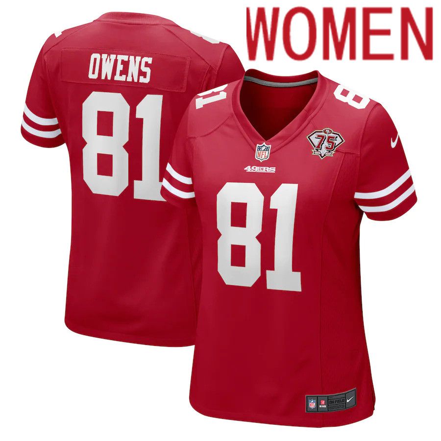 Women San Francisco 49ers #81 Terrell Owens Nike Scarlet 75th Anniversary Retired Player Game NFL Jersey